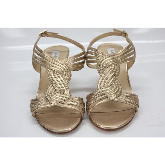 L.K. Bennett Metallic Gold Leather Dunes Caged Strappy Wedge Sandals - Picture 6 of 12